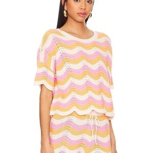 L*Space Make Waves Top and Shorts Pink, Yellow, and White Swim Coverup